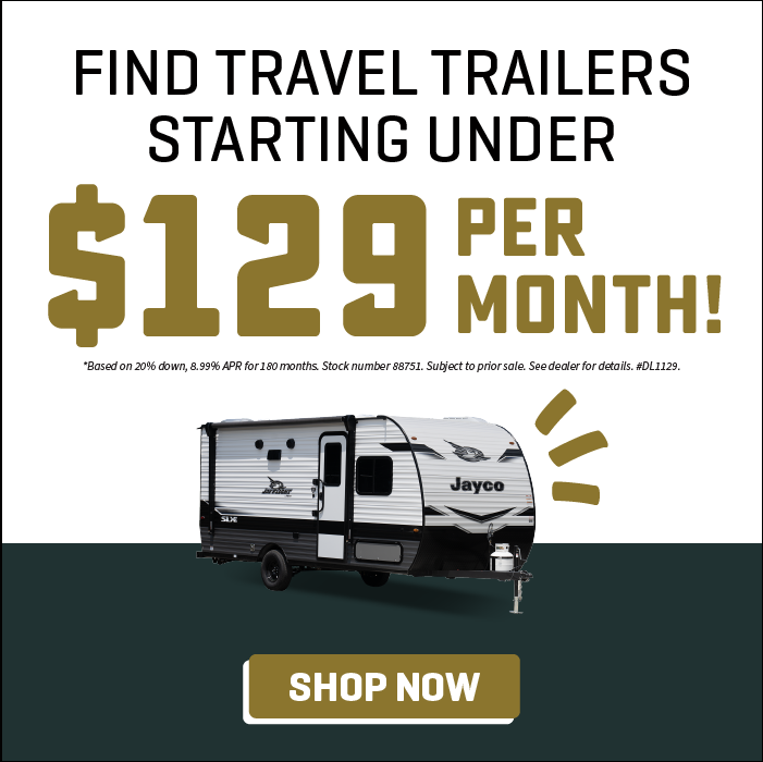 Find travel trailers starting under $129 per month OAC - Bish's On-Site RV Show - Jan. 15-25, 2025 - Bish's RV of Junction City